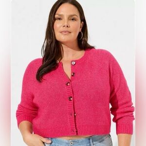 Torrid Vegan Cashmere Cropped Cardigan Sweater Hot Pink